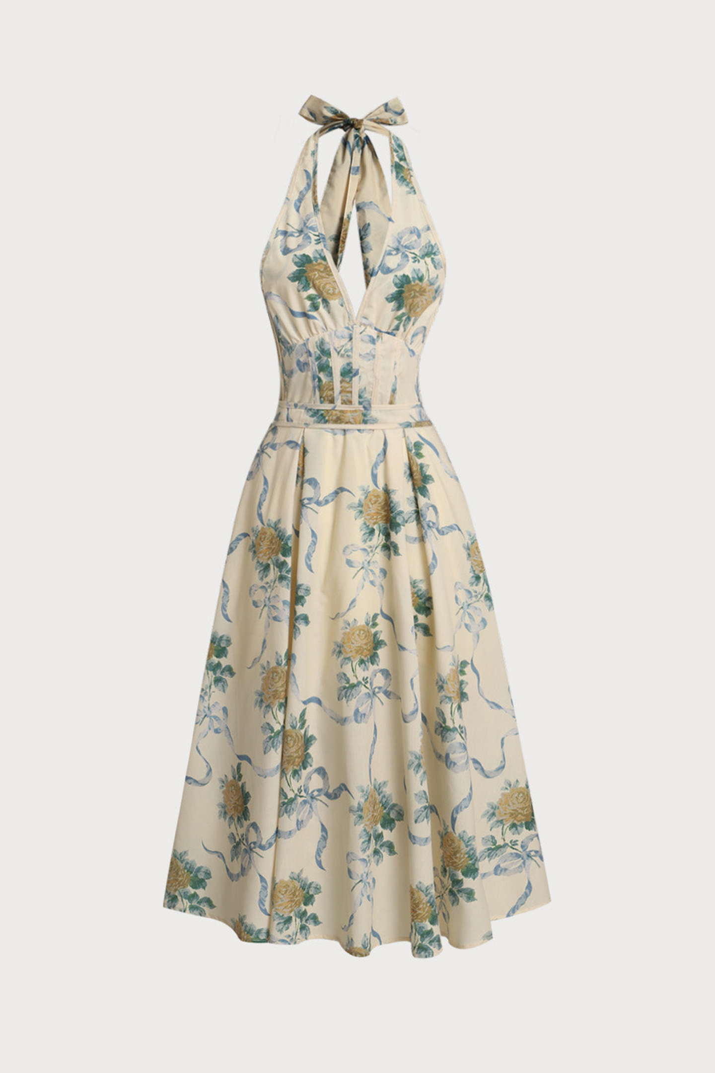 Loralie Floral Print Deep V Neck Midi Dress