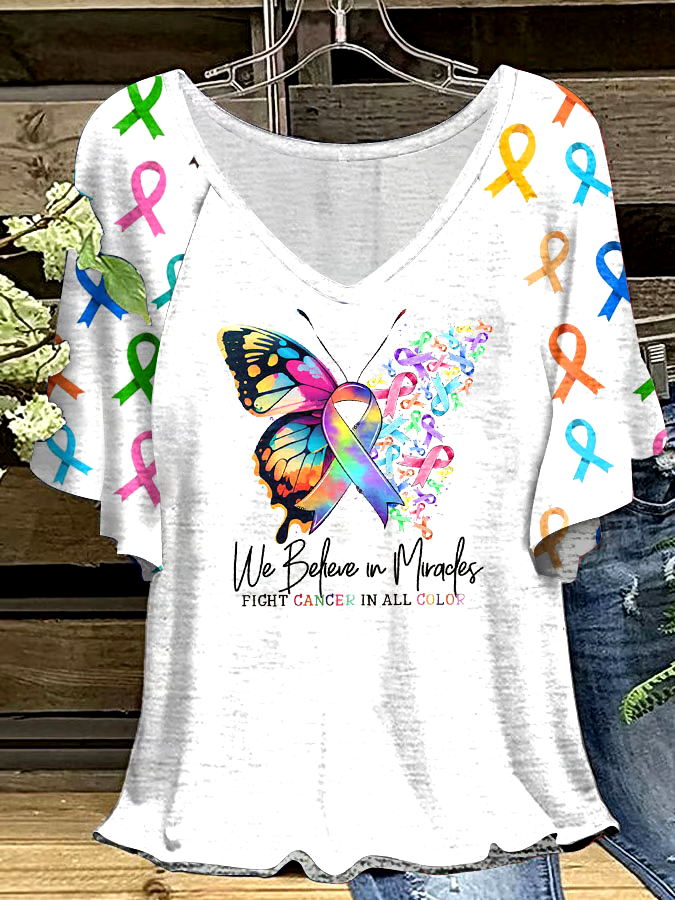 ?Buy 3 get 12% off丨Women's Fight Cancer In All Colors Ruffle Sleeve T-Shirt