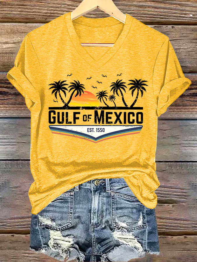 ?Buy 3 get 12% off丨Women's Gulf Of Mexico Printed V Neck T-Shirt