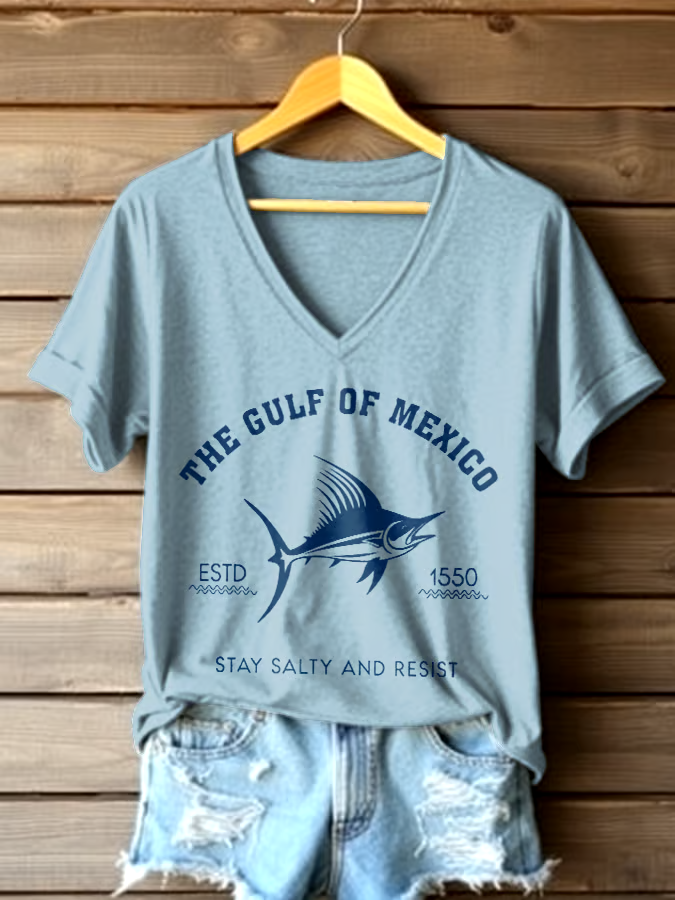 ?Buy 3 get 12% off丨Women's Gulf Of Mexico Printed V Neck T-shirt