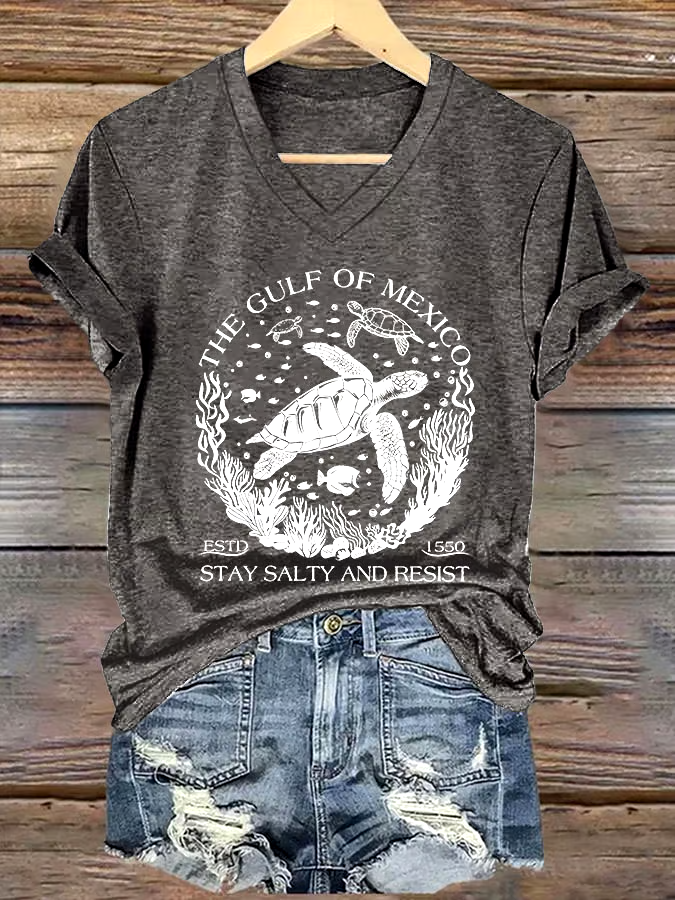 ?Buy 3 get 12% off丨Women's The Gulf Of Mexico Printed V Neck T-shirt