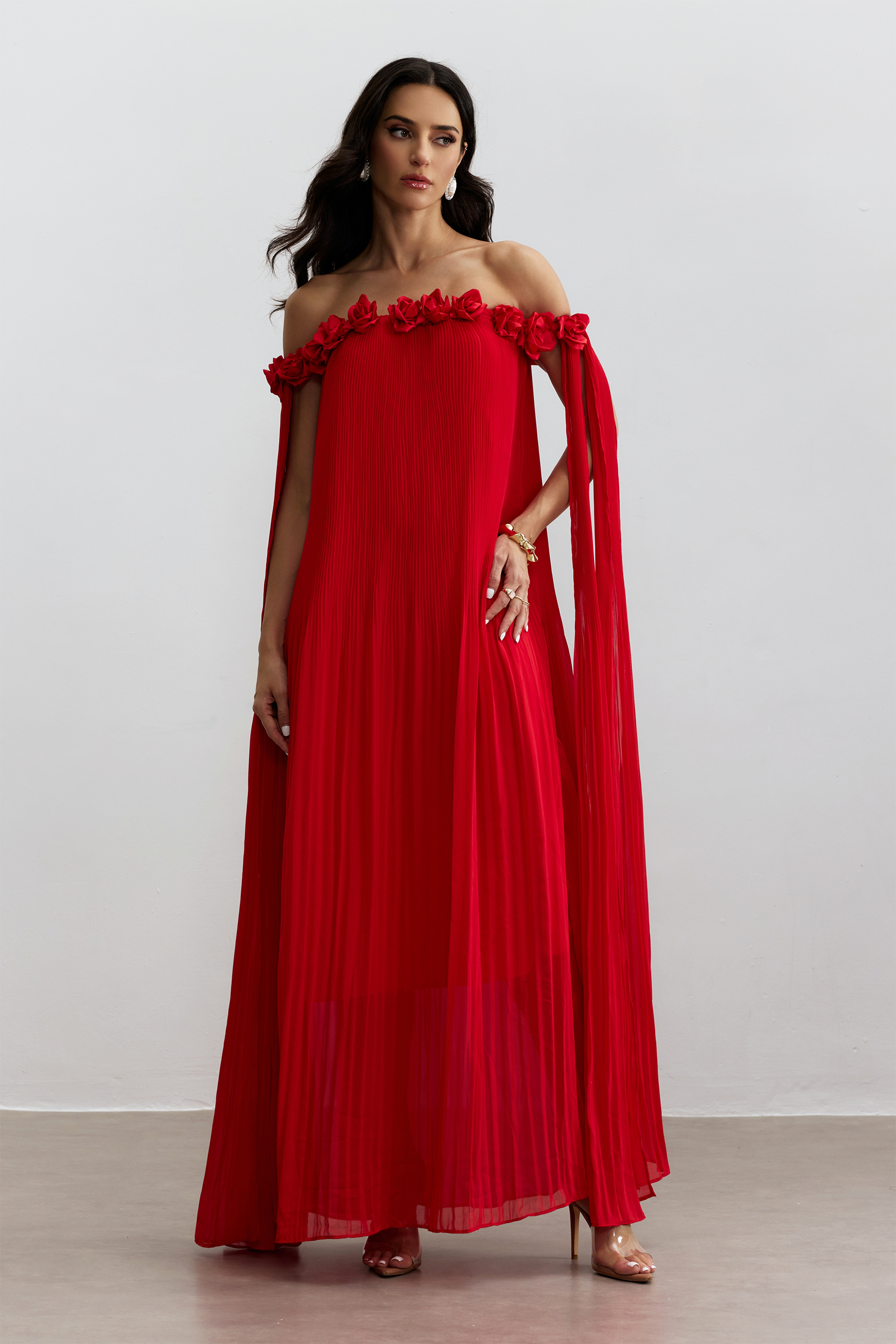 Regina Off Shoulder Rosette Detail Maxi Dress