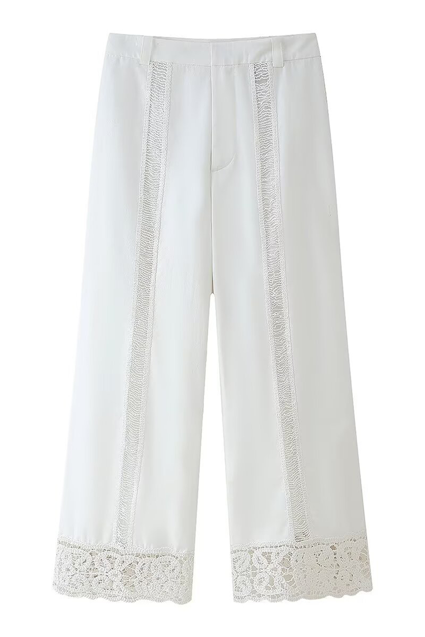 Estelle Lapel Collar Crochet Detail Shirt & Pants Set