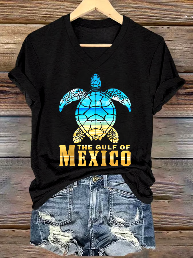 ?Buy 3 get 12% off丨Women's Gulf Of Mexico Printed V Neck T-shirt
