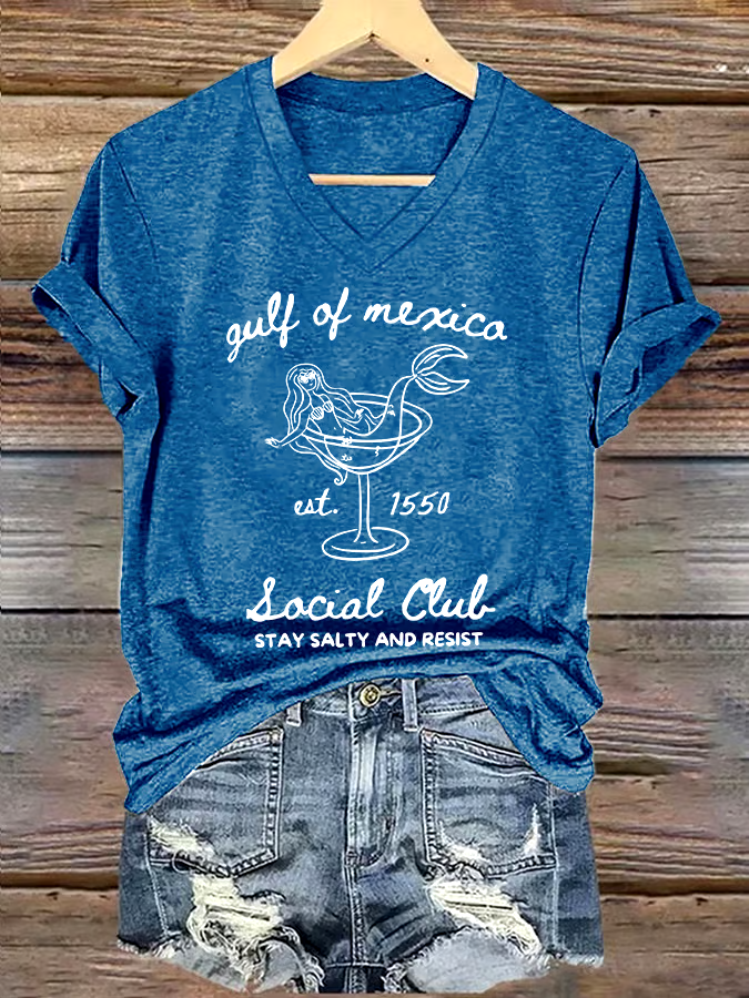 ?Buy 3 get 12% off丨Women's Gulf Of Mexico Printed V Neck T-shirt