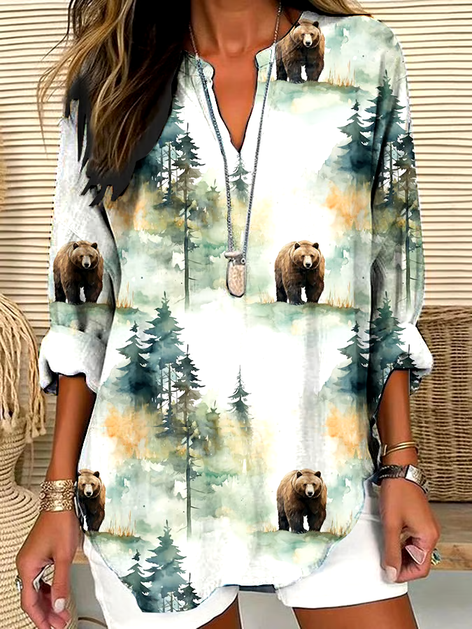 ?Buy 3 get 12% off丨Women's Casual Forest Animal Plant Flower Cotton And Linen Shirt丨?100% natural cotton