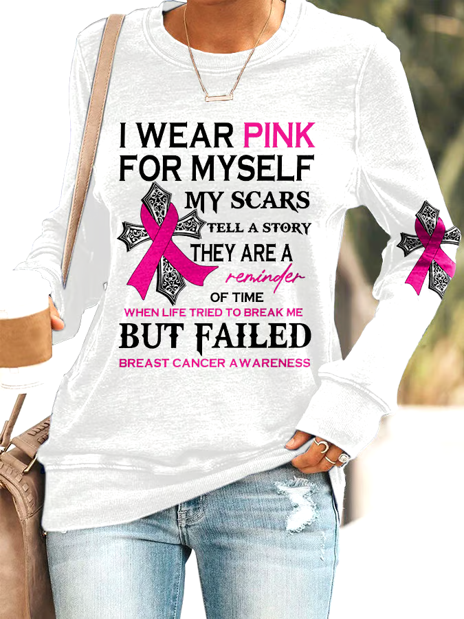 ?Buy 3 get 12% off丨Faith Breast Cancer Awareness I Wear Pink For Myself Print Sweatshirt