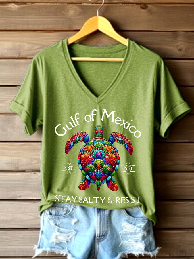 ?Buy 3 get 12% off丨Women's Gulf Of Mexico Printed V Neck T-shirt