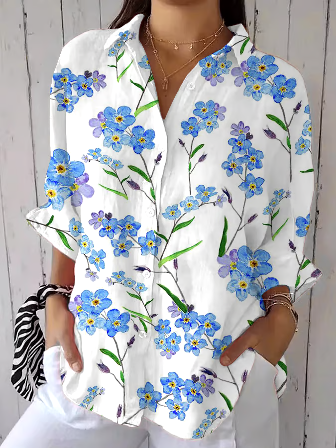 ?Buy 3 get 12% off丨Women's Loose Casual Forget-Me-Not Floral Shirt