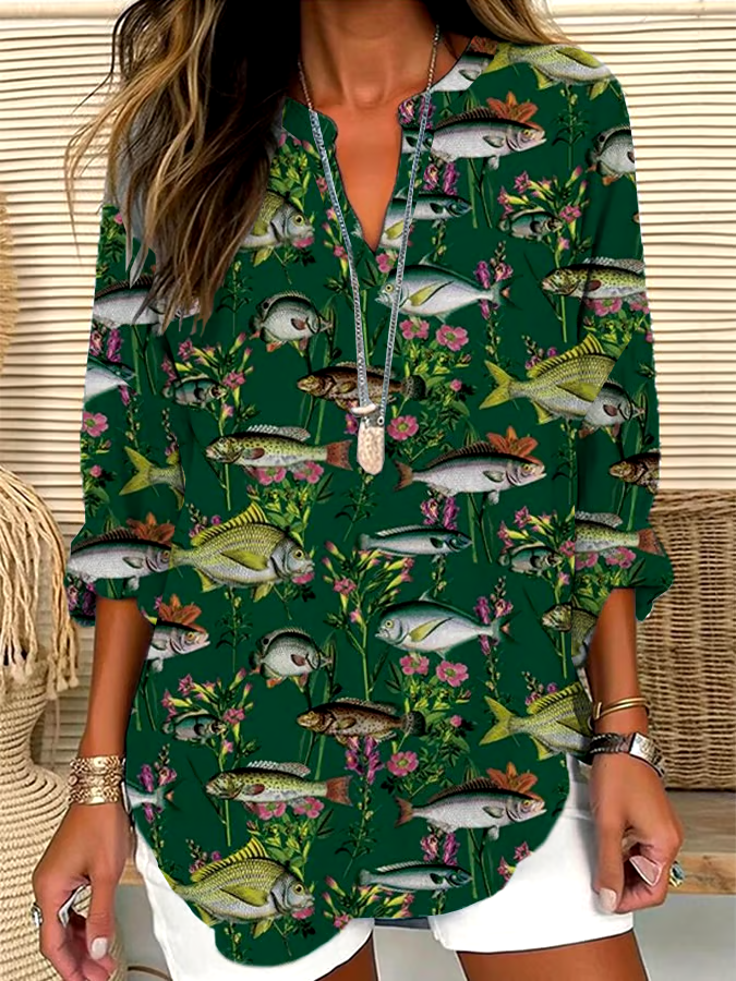 ?Buy 3 get 12% off丨Women's Retro Forest Print Casual Long Sleeve V-Neck Shirt丨?100% natural cotton