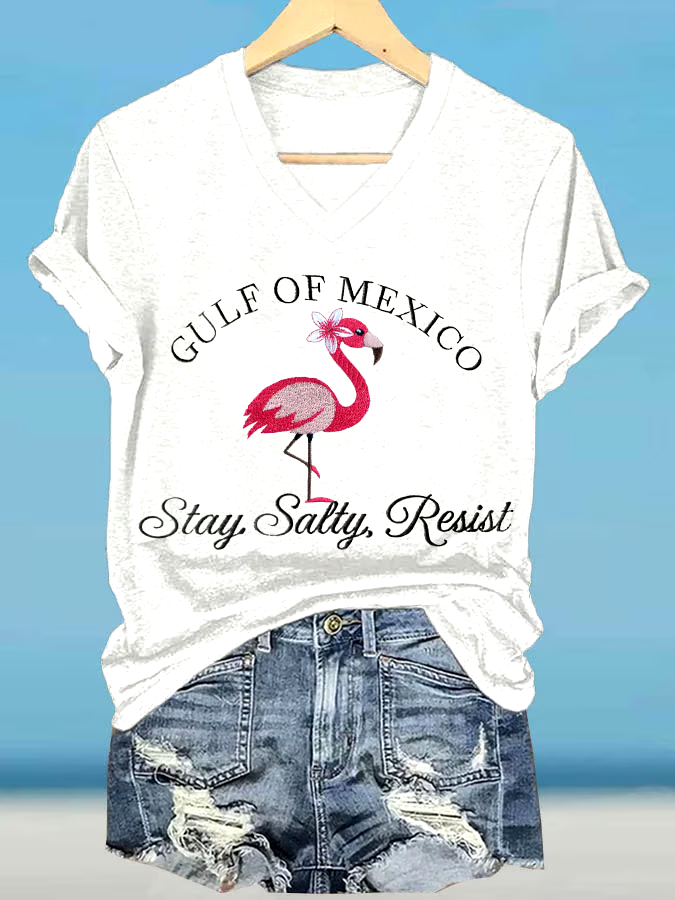 ?Buy 3 get 12% off丨Women's Gulf Of Mexico Printed V Neck T-Shirt