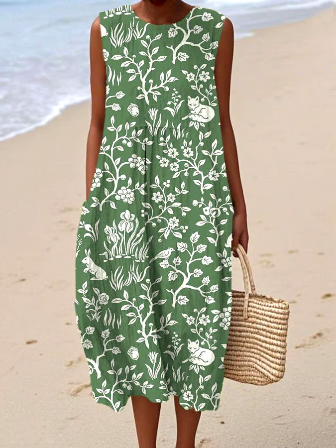 ?Buy 3 get 12% off丨Women's Spring/Summer Retro Plant Animal Print Dress丨?100% natural cotton