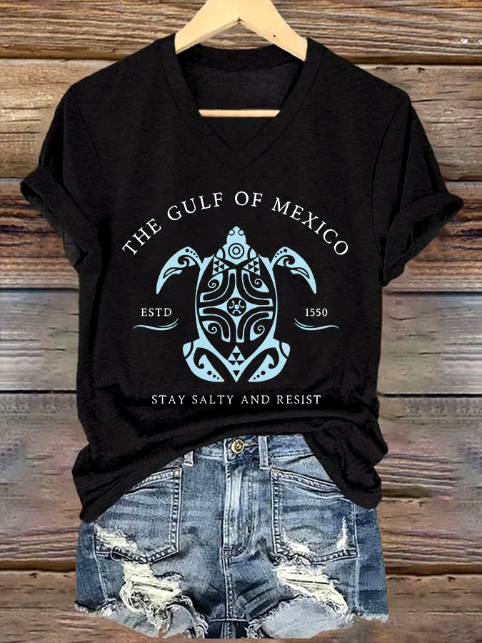 ?Buy 3 get 12% off丨Women's Gulf Of Mexico Printed V Neck T-Shirt