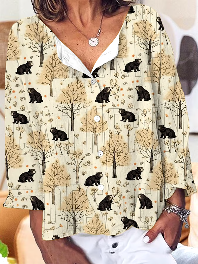 ?Buy 3 get 12% off丨Women's Retro Forest Design Printed Loose Casual Shirt丨?100% natural cotton