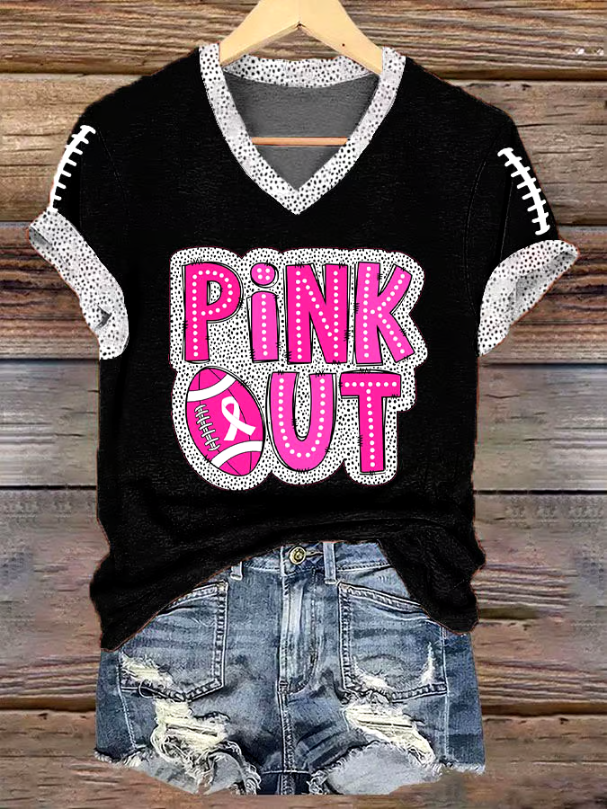 ?Buy 3 get 12% off丨Women's Pink Out Football Breast Cancer Print T-Shirt