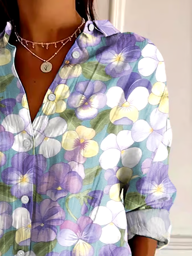 ?Buy 3 get 12% off丨Women's Art Purple Pansy Floral Print Shirt