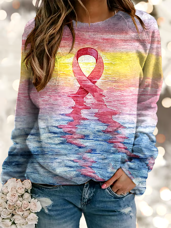 ?Buy 3 get 12% off丨Women's Pink Ribbon Breast Cancer Art Print Long Sleeve Sweatshirt