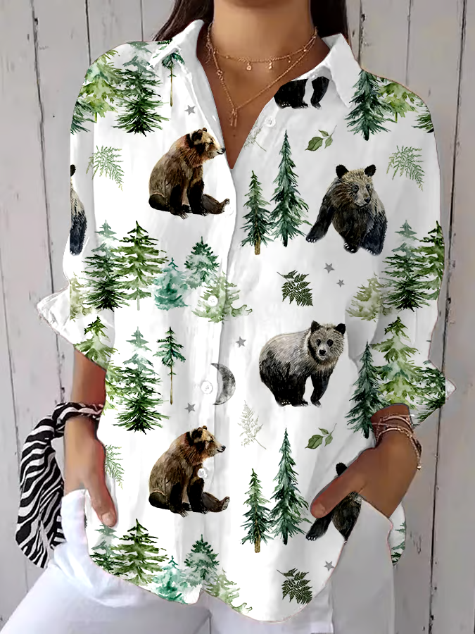 ?Buy 3 get 12% off丨Women's Casual Retro Forest Animal Print Cotton And Linen Shirt丨?100% natural cotton