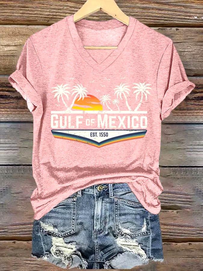 ?Buy 3 get 12% off丨Women's Gulf Of Mexico Printed V Neck T-Shirt