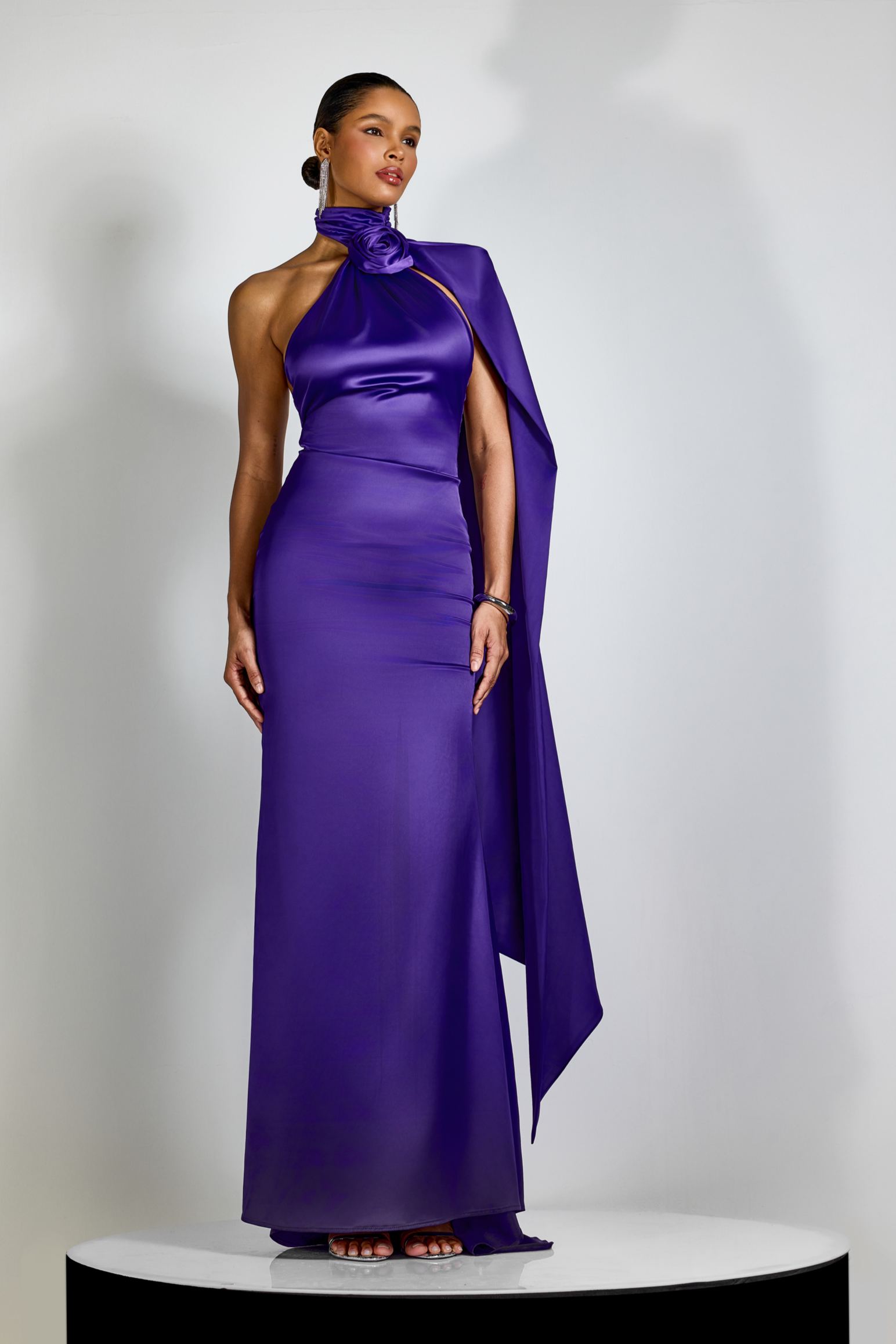Verna Halter Floral Maxi Satin Dress