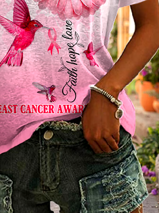 ?Buy 3 get 12% off丨Faith Hope Love Breast Cancer Awareness Print T-Shirt