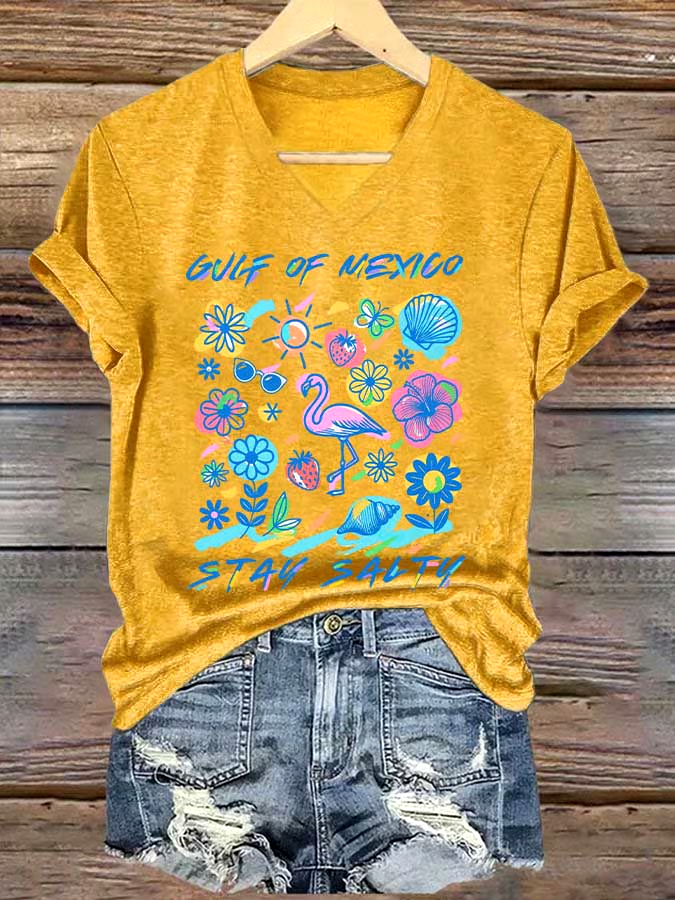 ?Buy 3 get 12% off丨Women's Gulf Of Mexico Printed V Neck T-shirt