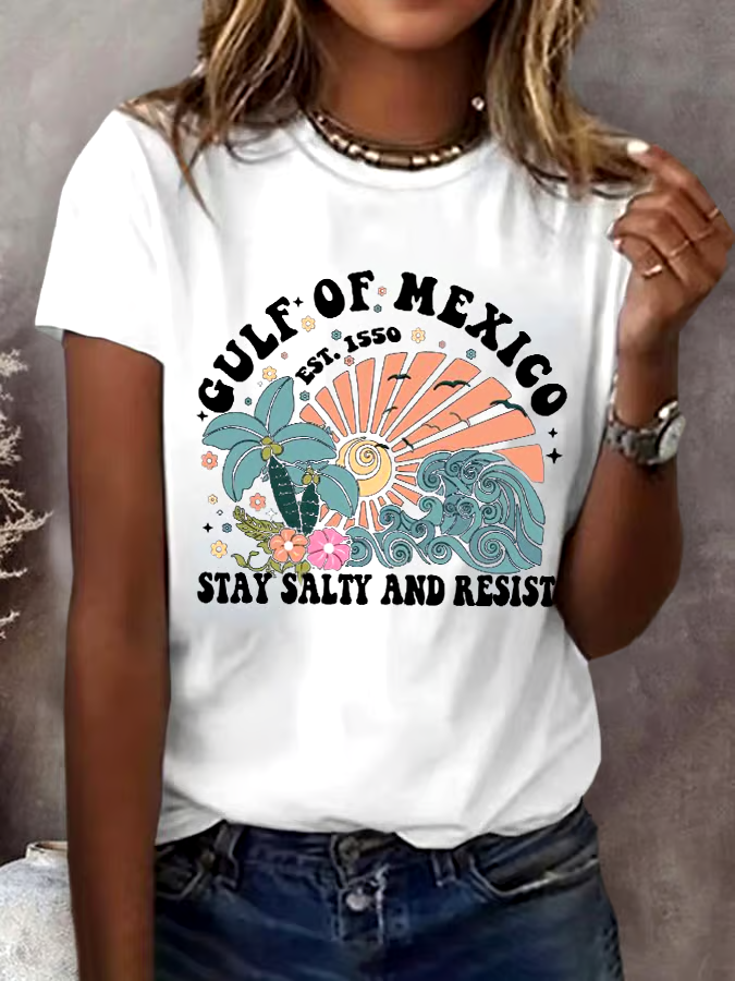 ?Buy 3 get 12% off丨Women's Gulf Of Mexico Print Round Neck T-Shirt
