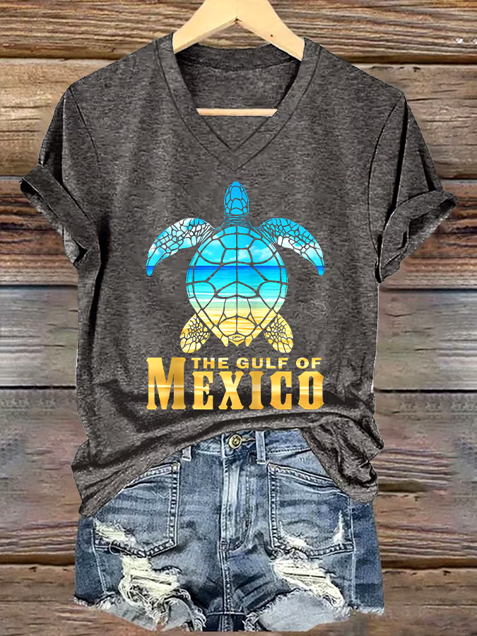 ?Buy 3 get 12% off丨Women's Gulf Of Mexico Printed V Neck T-shirt