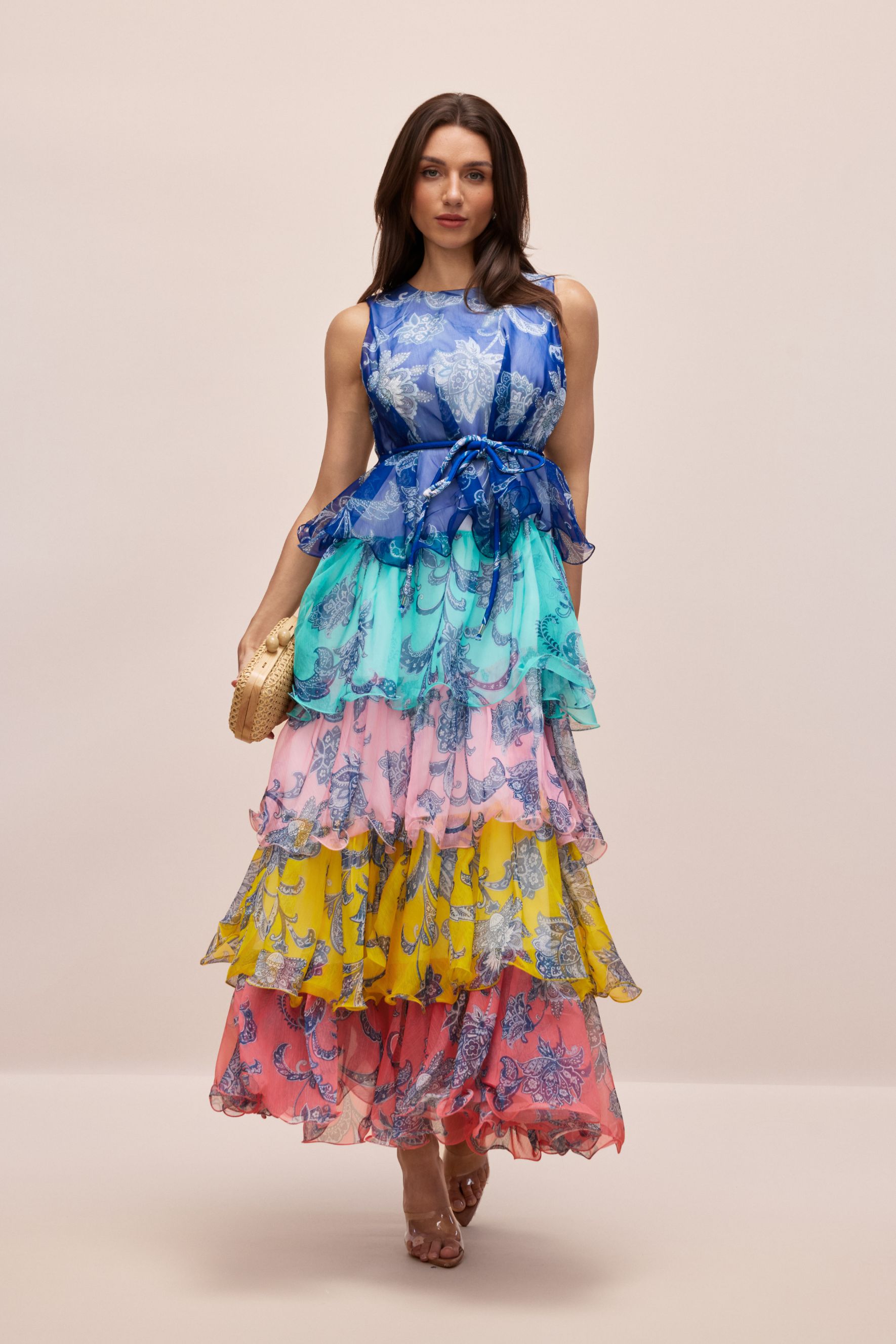 Cynthia Printed Tiered Ruffle Maxi Dress
