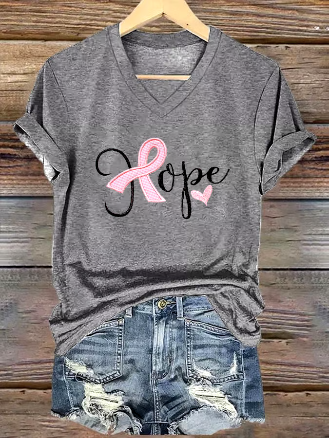 ?Buy 3 get 12% off丨Women's Casual Breast Cancer Cure Graphic Print V-Neck Short Sleeve T-Shirt