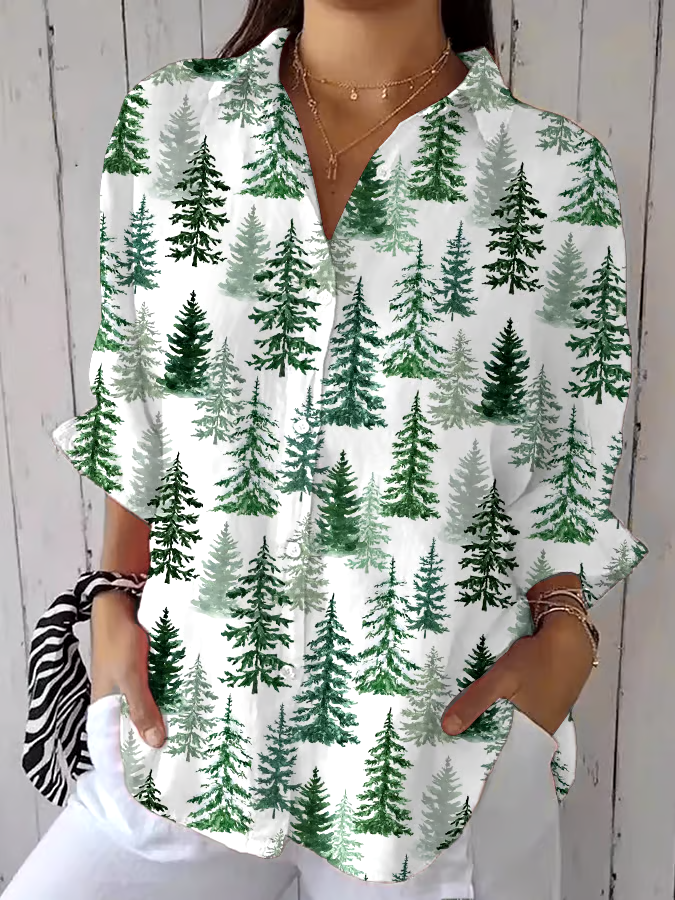 ?Buy 3 get 12% off丨Women's Casual Retro Forest Animal Print Cotton And Linen Shirt（With Pockets)丨?100% natural cotton