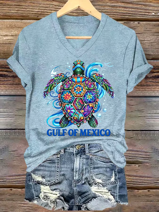 ?Buy 3 get 12% off丨Women's Gulf Of Mexico Printed V Neck T-shirt