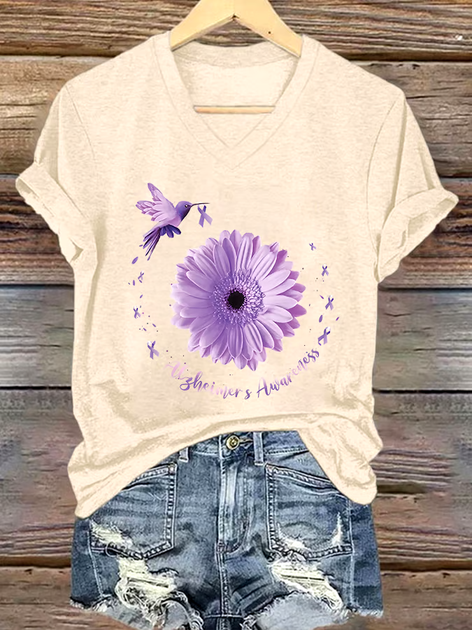 ?Buy 3 get 12% off丨Women's Casual Alzheimer's Disease Graphic Print V-Neck Short Sleeve T-Shirt