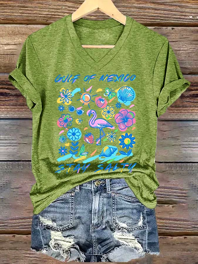 ?Buy 3 get 12% off丨Women's Gulf Of Mexico Printed V Neck T-shirt