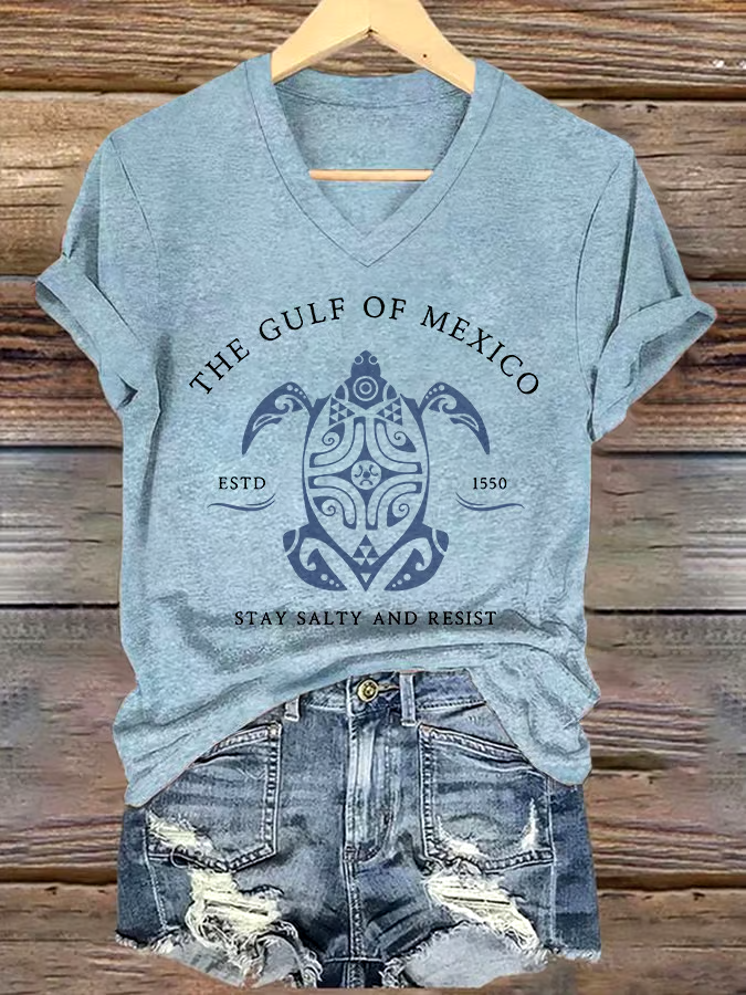 ?Buy 3 get 12% off丨Women's Gulf Of Mexico Printed V Neck T-Shirt