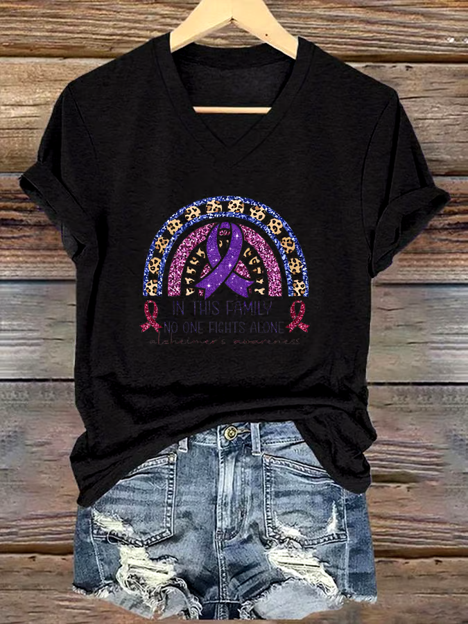?Buy 3 get 12% off丨Women's Alzheimer's Purple Ribbon Awareness Print Short Sleeve T-Shirt
