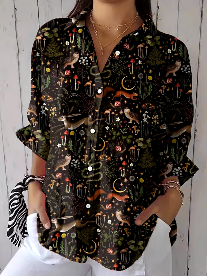 ?Buy 3 get 12% off丨Women's Casual Retro Forest Animal Print Cotton And Linen Shirt（With Pockets)