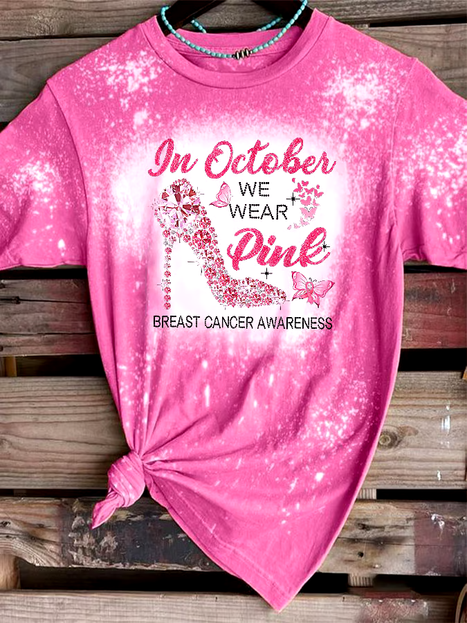 ?Buy 3 get 12% off丨Breast Cancer Awareness In October We Wear Pink Heels Butterfly Print T-Shirt