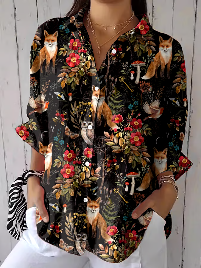 ?Buy 3 get 12% off丨Women's Casual Forest Plant Animal Cotton And Linen Shirt丨?100% natural cotton