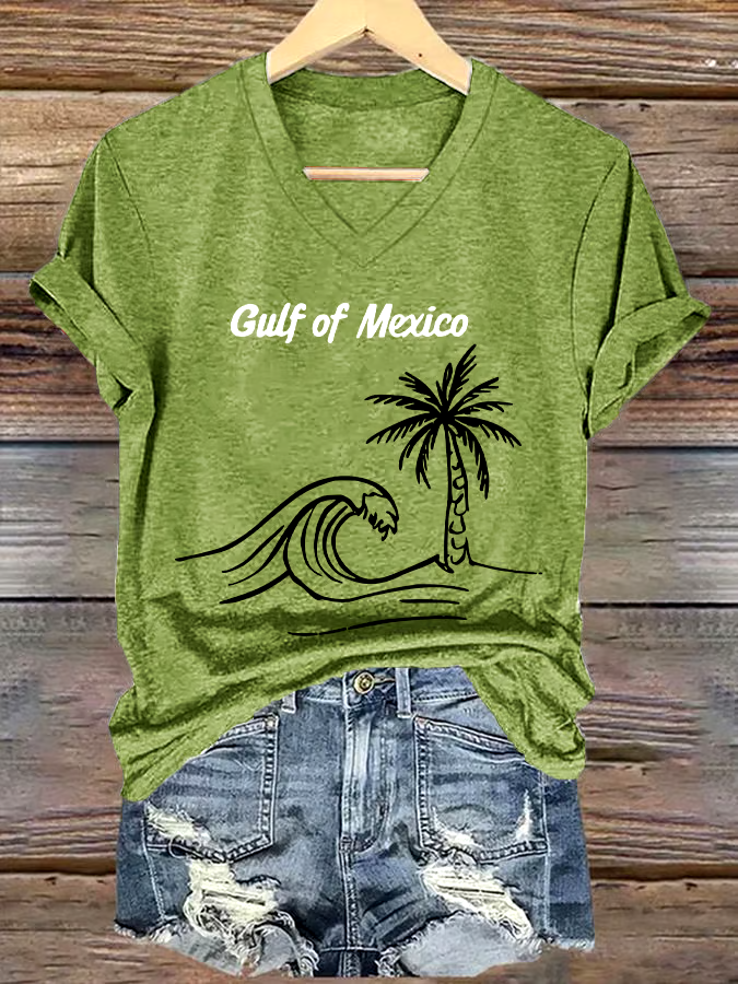 ?Buy 3 get 12% off丨Women's Gulf Of Mexico Printed V Neck T-shirt
