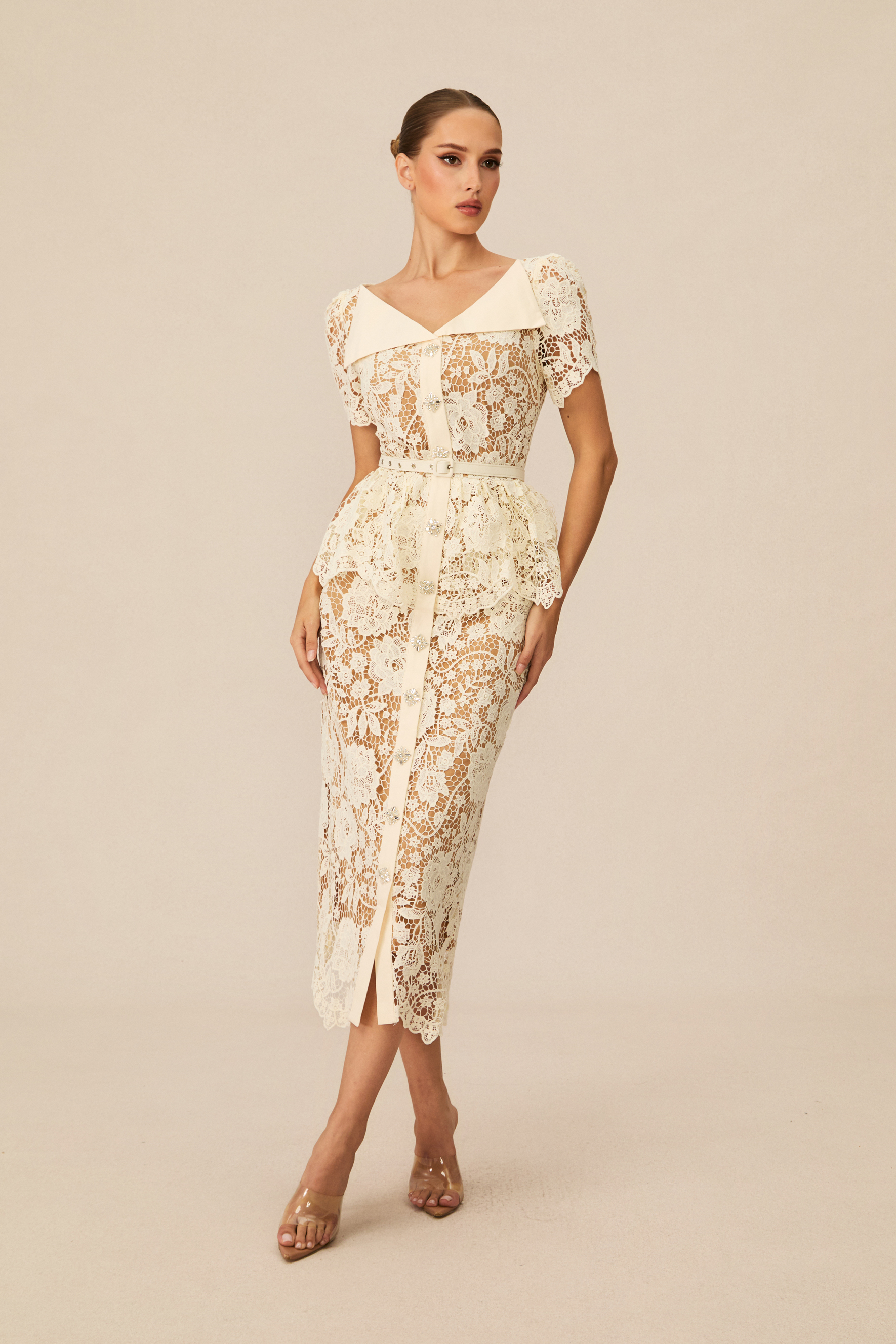 Larina Floral Lace V-neck Midi Dress