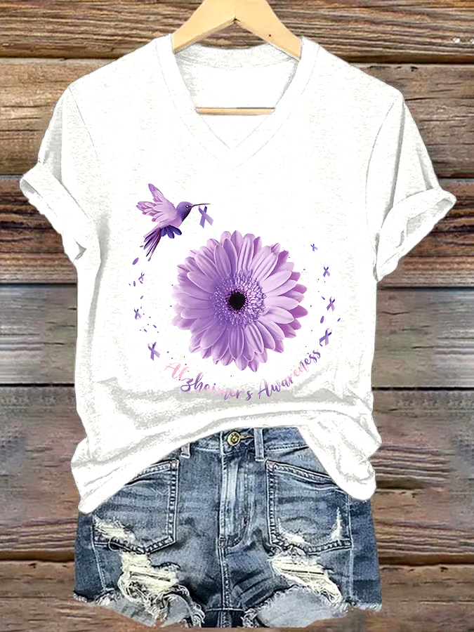 ?Buy 3 get 12% off丨Women's Casual Alzheimer's Disease Graphic Print V-Neck Short Sleeve T-Shirt