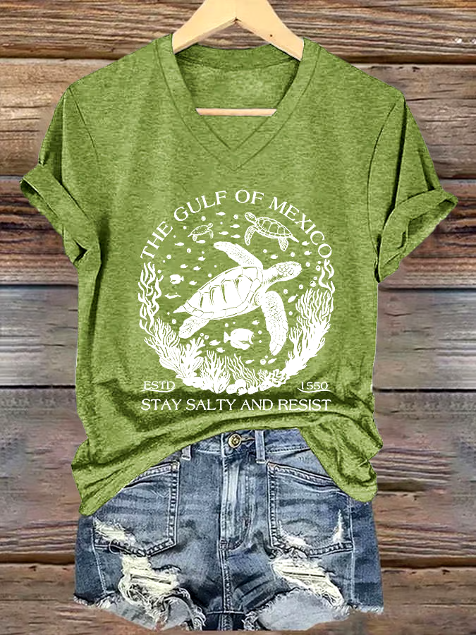 ?Buy 3 get 12% off丨Women's The Gulf Of Mexico Printed V Neck T-shirt