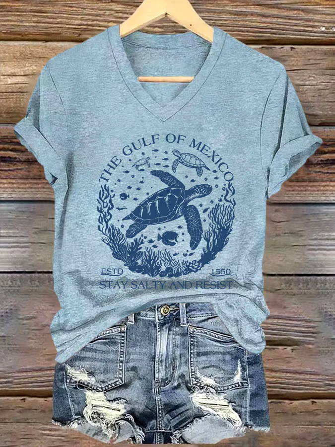 ?Buy 3 get 12% off丨Women's The Gulf Of Mexico Printed V Neck T-shirt
