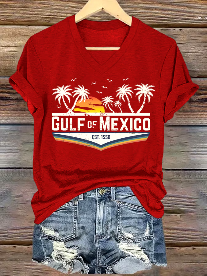 ?Buy 3 get 12% off丨Women's Gulf Of Mexico Printed V Neck T-Shirt