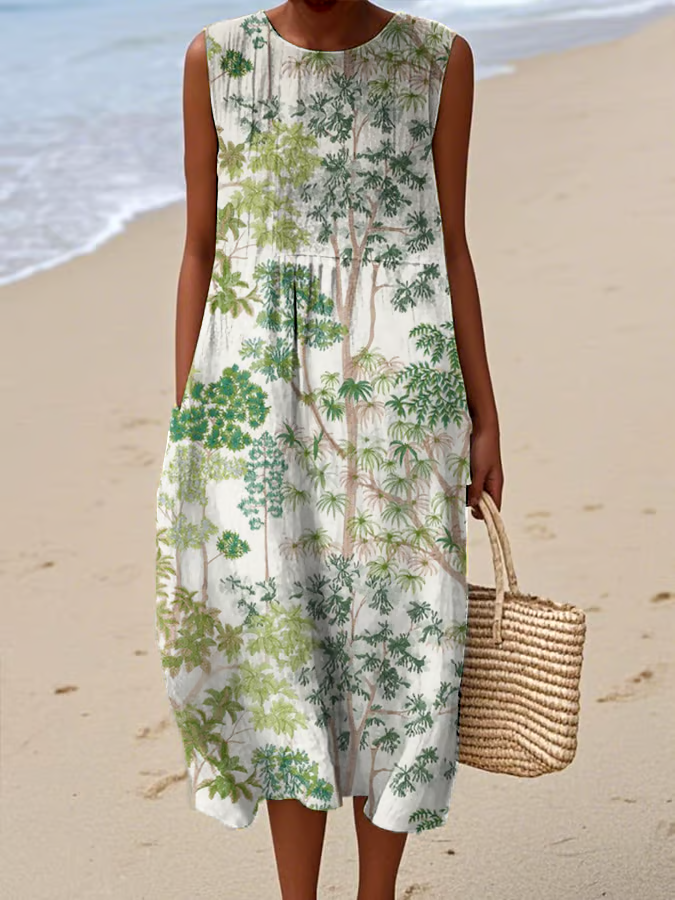 ?Buy 3 get 12% off丨Women's casual forest animal plant flower cotton and linen dress丨?100% natural cotton