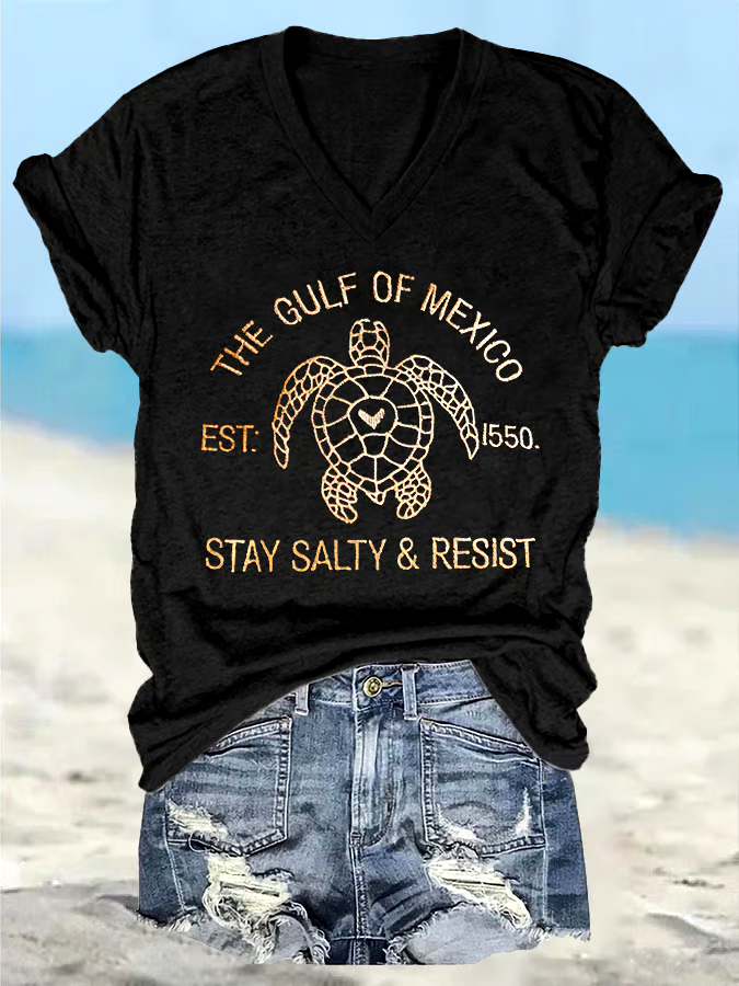 ?Buy 3 get 12% off丨Women's Retro The Gulf Of Mexico Est 1550 Stay Salty And Resist Print T-Shirt