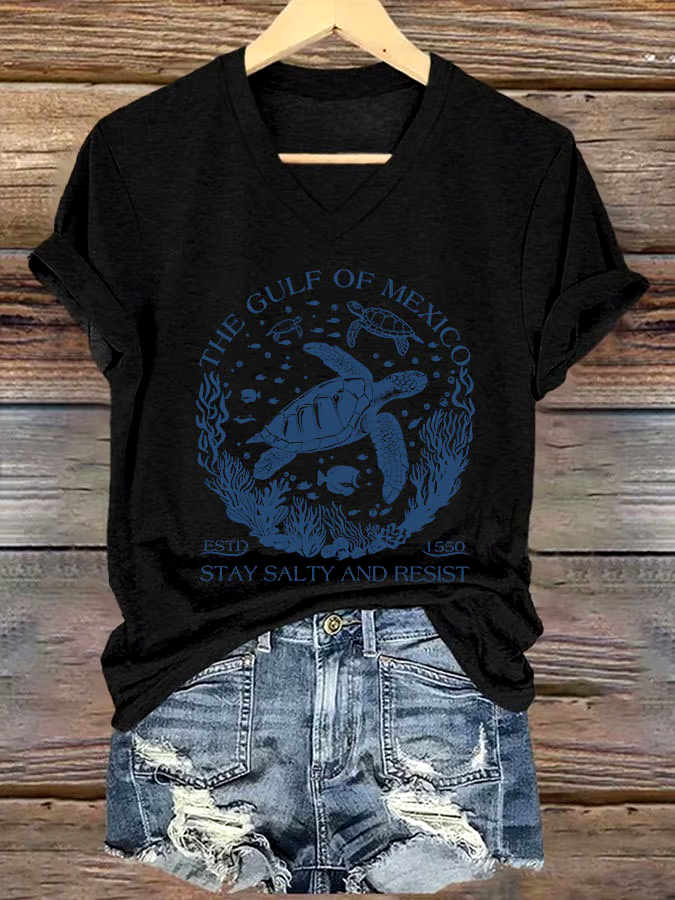 ?Buy 3 get 12% off丨Women's The Gulf Of Mexico Printed V Neck T-shirt