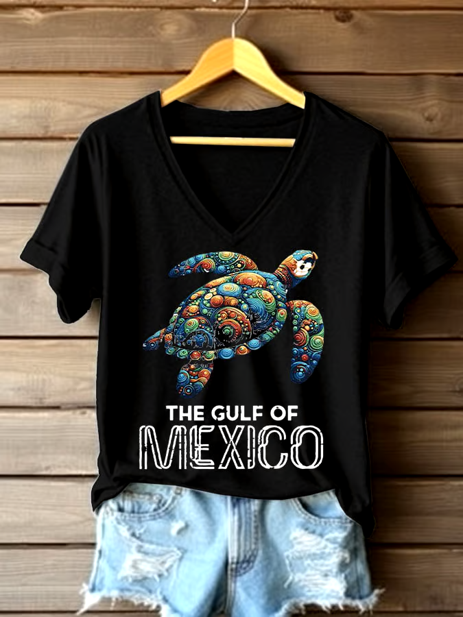 ?Buy 3 get 12% off丨Women's Sea Turtle The Gulf Of Mexico Printed V Neck T-shirt