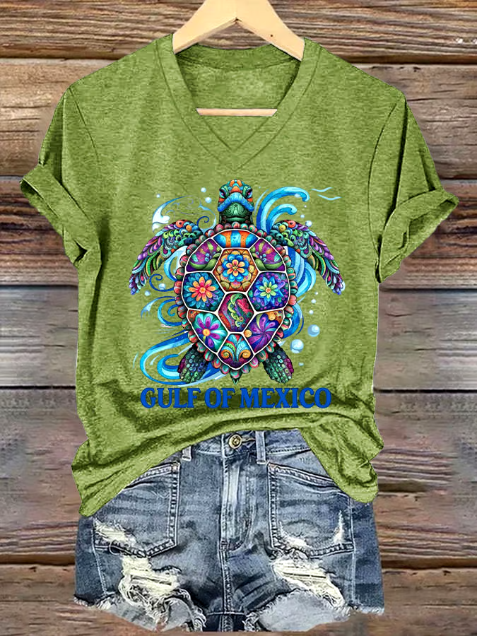 ?Buy 3 get 12% off丨Women's Gulf Of Mexico Printed V Neck T-shirt